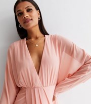 TFNC Mid Pink Plunge Neck Long Kimono Sleeve Maxi Wrap Dress